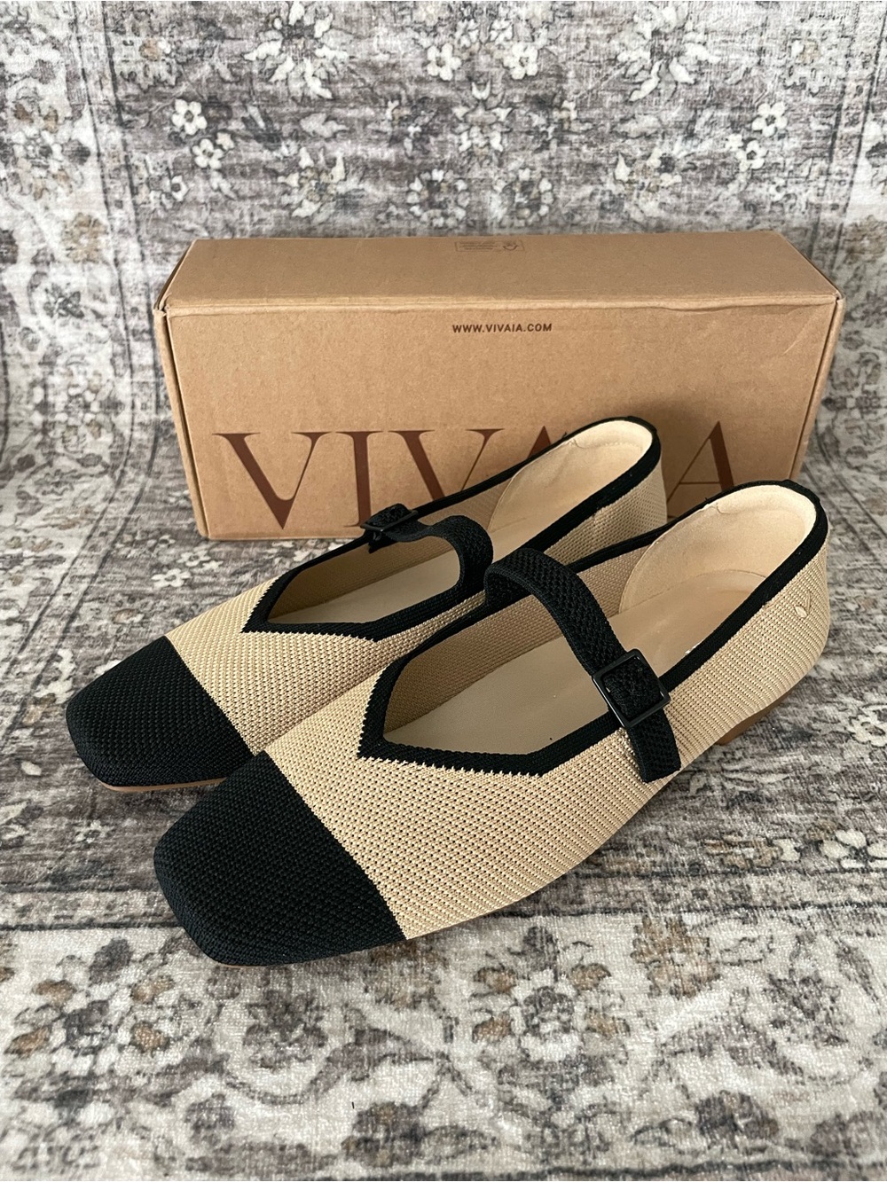 Vivaia Margot Mary Jane Flats Nude Black Beige (Peach) Size 10 (41.5)